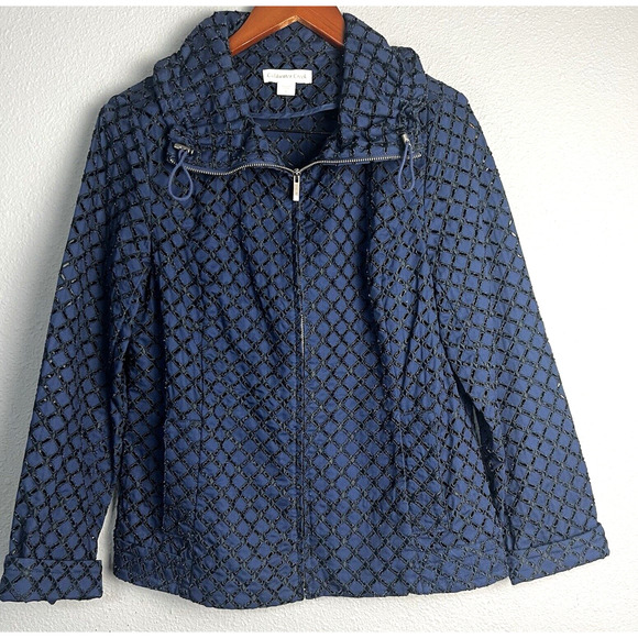 Coldwater‎ Creek Blue Eyelet Zippered Front Shacket Jacket Size 8 Sheer Diamond - Picture 2 of 10